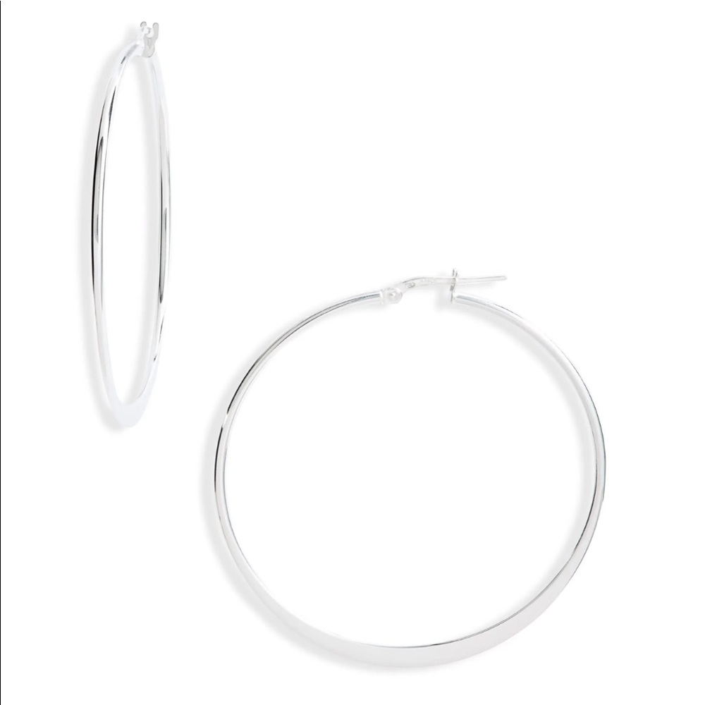 Modern Polished Sterling Silver Hoop Earrings